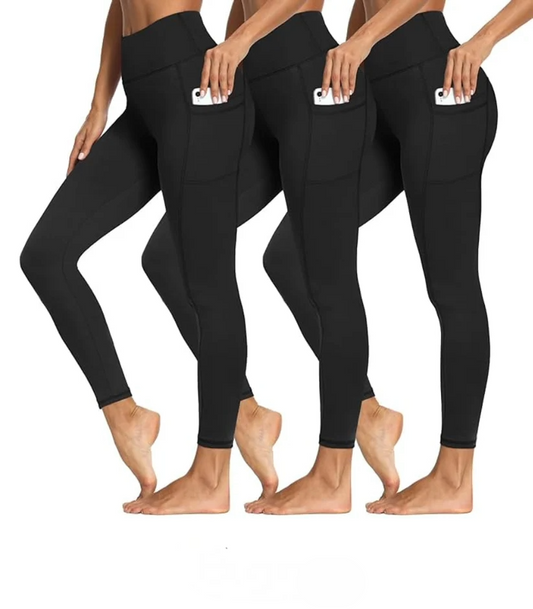 3 PACK TUMMY CONTROL LEGGINGS WITH POCKETS