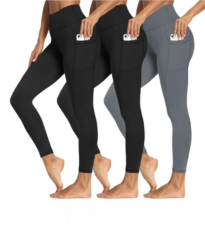 3 PACK TUMMY CONTROL LEGGINGS WITH POCKETS