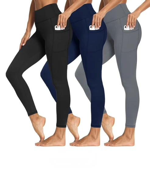 3 PACK TUMMY CONTROL LEGGINGS WITH POCKETS