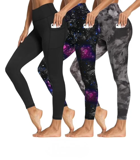 3 PACK TUMMY CONTROL LEGGINGS WITH POCKETS