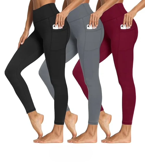 3 PACK TUMMY CONTROL LEGGINGS WITH POCKETS