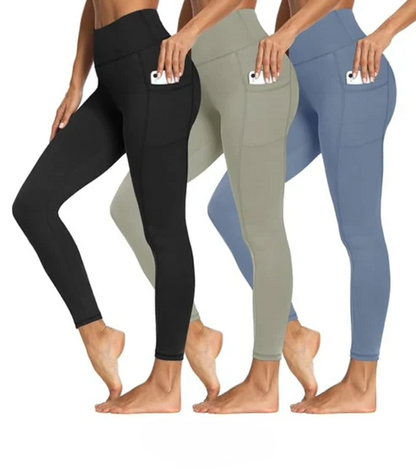 3 PACK TUMMY CONTROL LEGGINGS WITH POCKETS